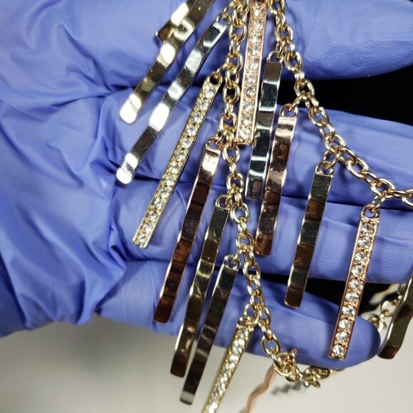 Mixed Metal Fringe Statement Necklace – Gold, Rose & Silver tone Fashion Jewelry - Picture 9 of 12